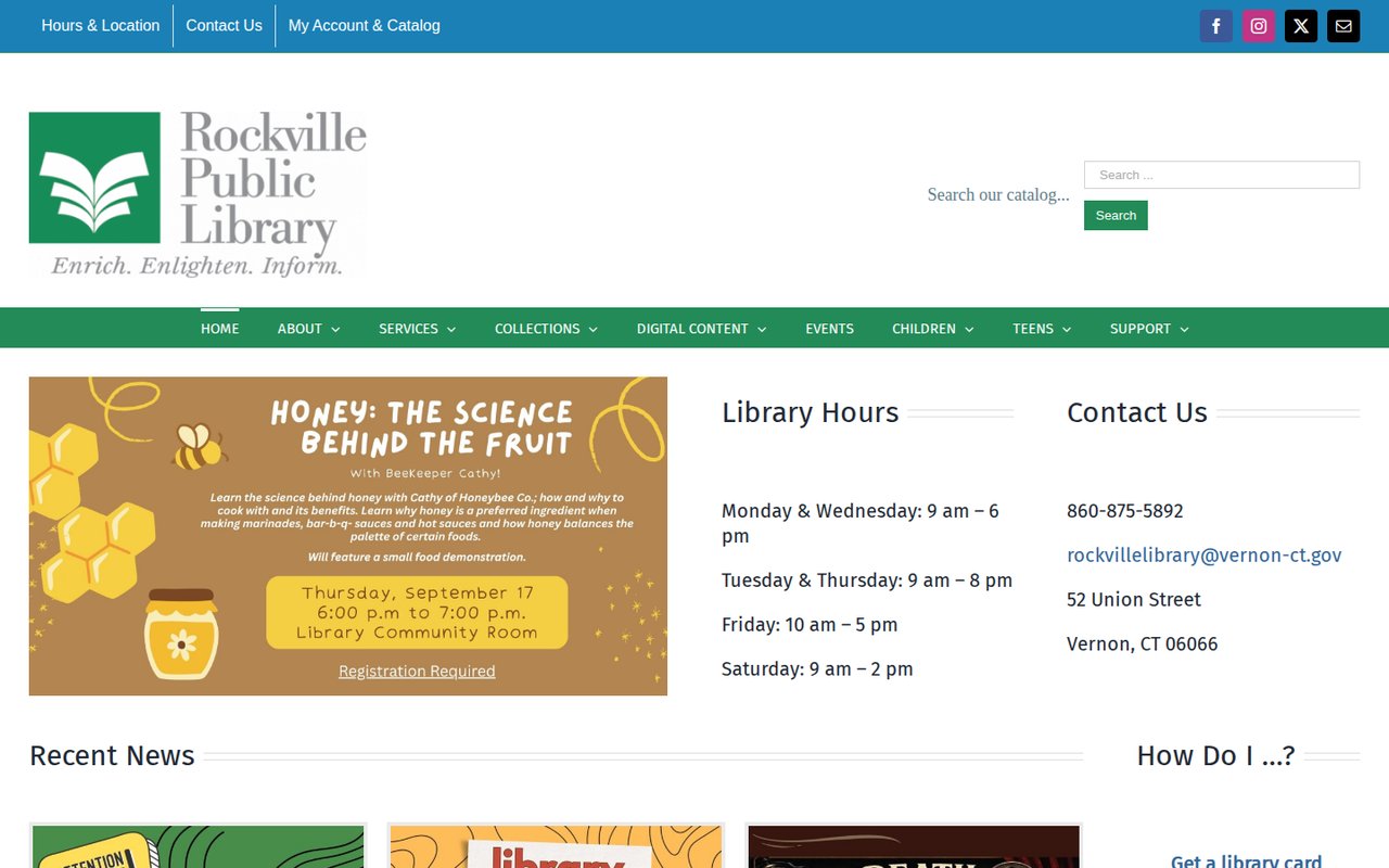 Rockville Public Library website homepage